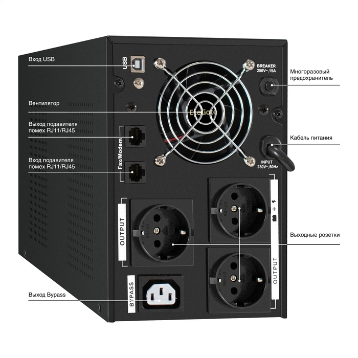 UPS (inverter, sinus, for boiler) ExeGate SineTower SN-2000.LCD.AVR.3SH.1C13.RJ.USB