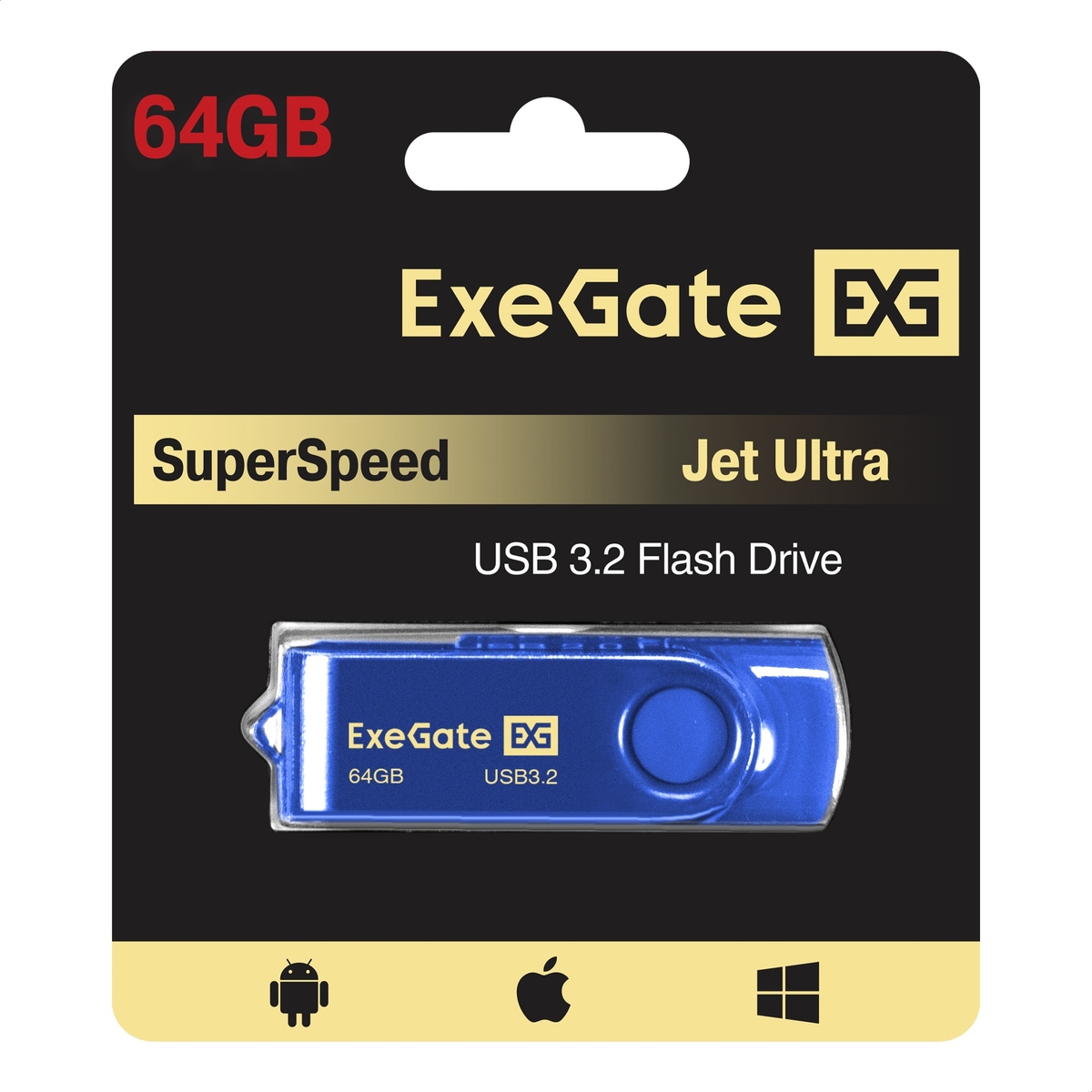 Flash drive USB3.2 Gen1 ExeGate Jet Ultra 64GB blue Flash drive USB3.2 Gen1 ExeGate Jet Ultra 64GB blue