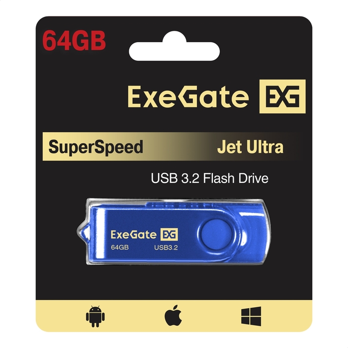 Flash drive USB3.2 Gen1 ExeGate Jet Ultra 64GB blue Flash drive USB3.2 Gen1 ExeGate Jet Ultra 64GB blue