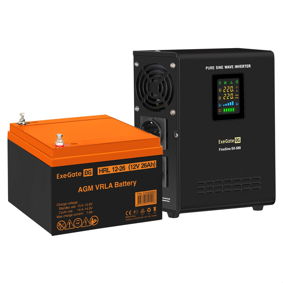 UPS set ExeGate FineSine SX-500.LCD.AVR.2SH + battery HRL 12-26 (12V, 26Ah), 1 piece UPS set ExeGate FineSine SX-500.LCD.AVR.2SH + battery HRL 12-26 (12V, 26Ah), 1 piece