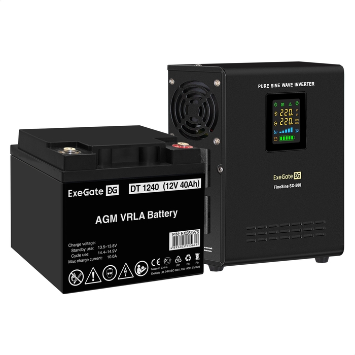 UPS set ExeGate FineSine SX-500.LCD.AVR.2SH + battery DT 1240 (12V, 40Ah), 1 piece UPS set ExeGate FineSine SX-500.LCD.AVR.2SH + battery DT 1240 (12V, 40Ah), 1 piece