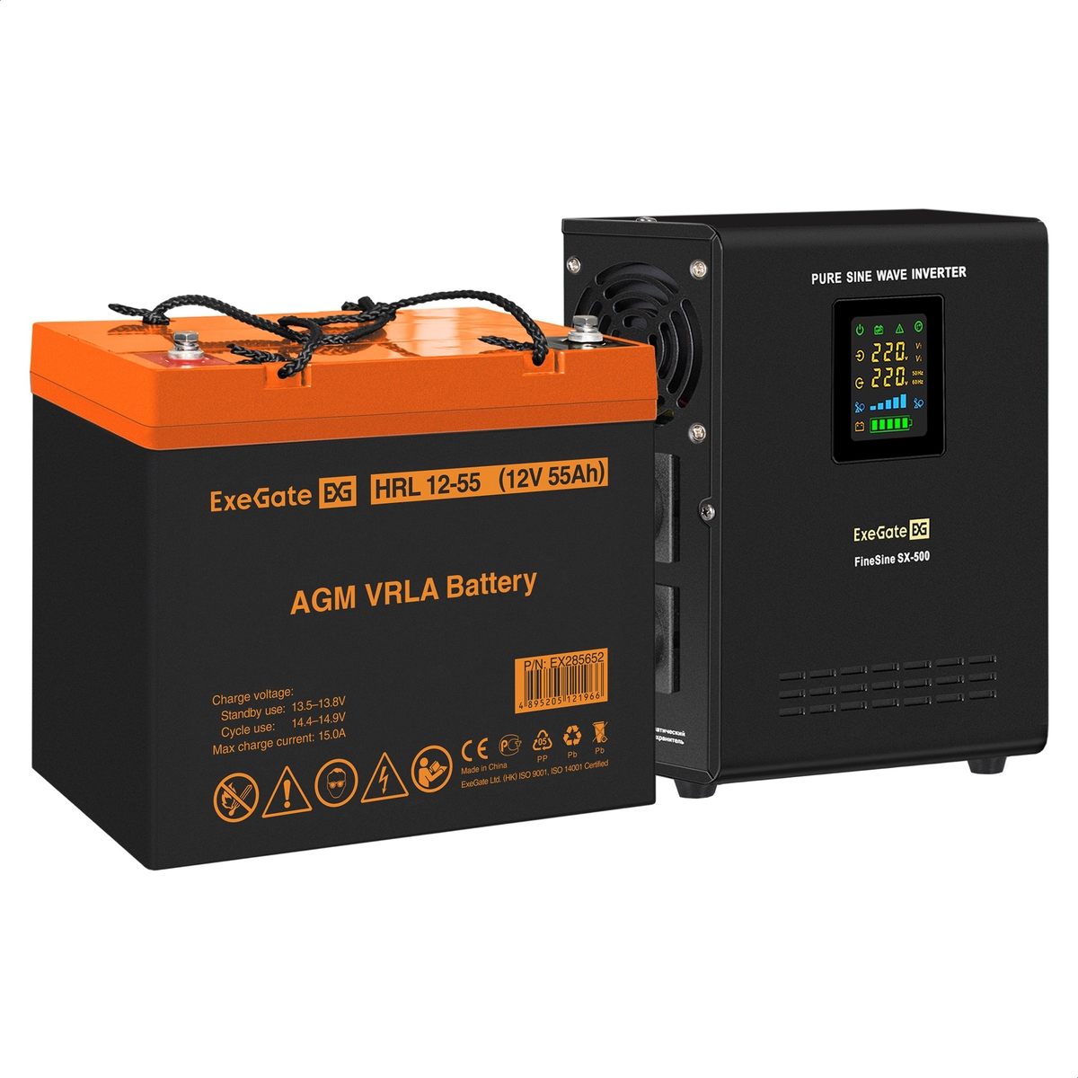 UPS set ExeGate FineSine SX-500.LCD.AVR.2SH + battery HRL 12-55 (12V, 55Ah), 1 piece UPS set ExeGate FineSine SX-500.LCD.AVR.2SH + battery HRL 12-55 (12V, 55Ah), 1 piece