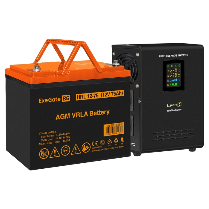 UPS set ExeGate FineSine SX-500.LCD.AVR.2SH + battery HRL 12-75 (12V, 75Ah), 1 piece UPS set ExeGate FineSine SX-500.LCD.AVR.2SH + battery HRL 12-75 (12V, 75Ah), 1 piece