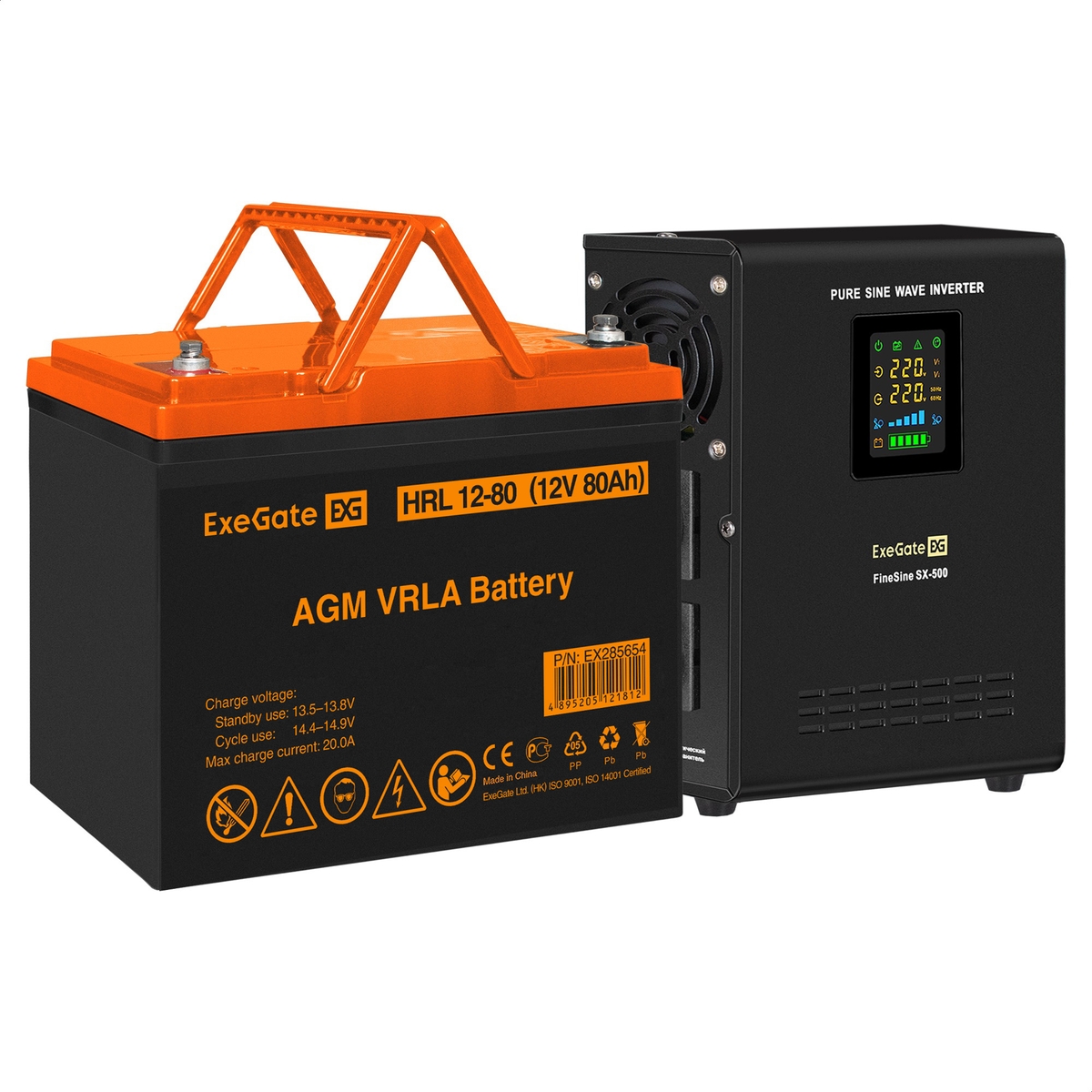 UPS set ExeGate FineSine SX-500.LCD.AVR.2SH + battery HRL 12-80 (12V, 80Ah), 1 piece UPS set ExeGate FineSine SX-500.LCD.AVR.2SH + battery HRL 12-80 (12V, 80Ah), 1 piece