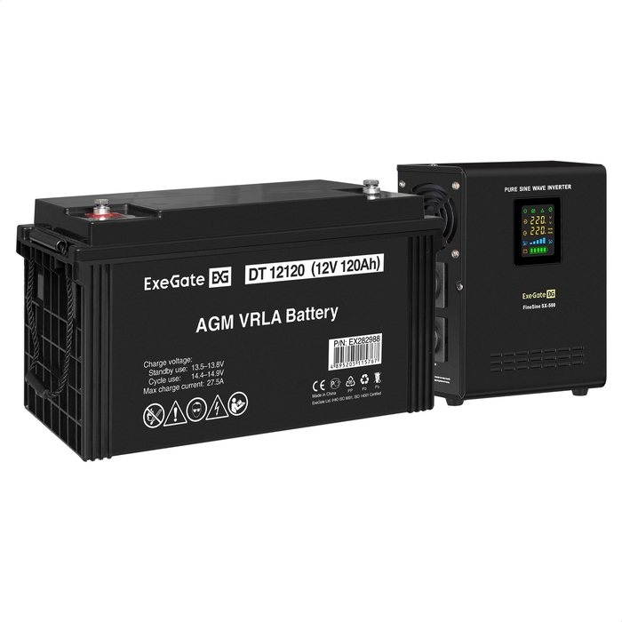 UPS set ExeGate FineSine SX-500.LCD.AVR.2SH + battery DT 12120 (12V, 120Ah), 1 piece UPS set ExeGate FineSine SX-500.LCD.AVR.2SH + battery DT 12120 (12V, 120Ah), 1 piece