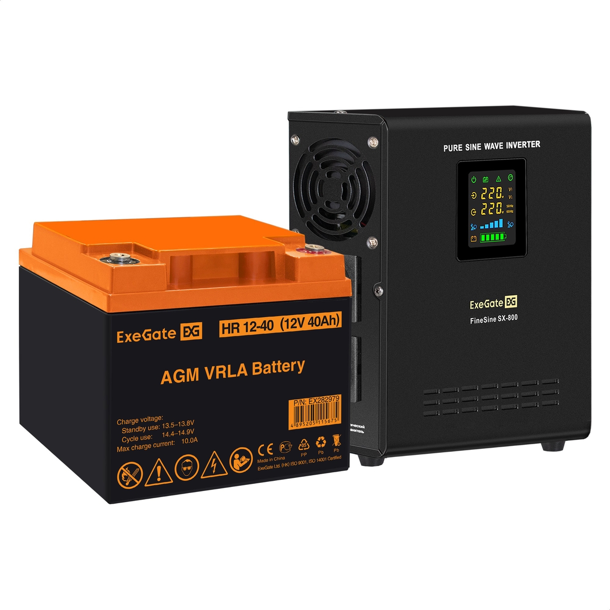 UPS set ExeGate FineSine SX-800.LCD.AVR.2SH + battery HR 12-40 (12V, 40Ah), 1 piece UPS set ExeGate FineSine SX-800.LCD.AVR.2SH + battery HR 12-40 (12V, 40Ah), 1 piece