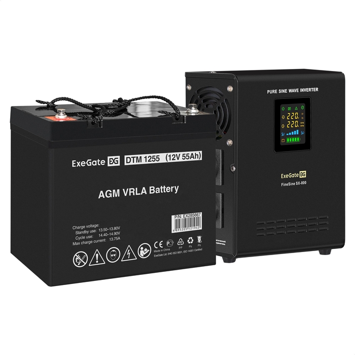 UPS set ExeGate FineSine SX-800.LCD.AVR.2SH + battery DTM 1255 (12V, 55Ah), 1 piece UPS set ExeGate FineSine SX-800.LCD.AVR.2SH + battery DTM 1255 (12V, 55Ah), 1 piece