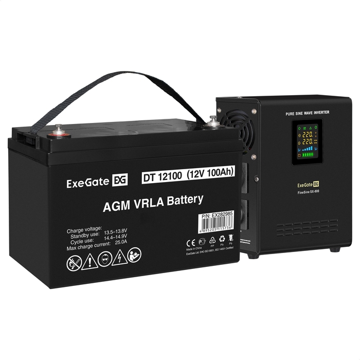 UPS set ExeGate FineSine SX-800.LCD.AVR.2SH + battery DT 12100 (12V, 100Ah), 1 piece UPS set ExeGate FineSine SX-800.LCD.AVR.2SH + battery DT 12100 (12V, 100Ah), 1 piece