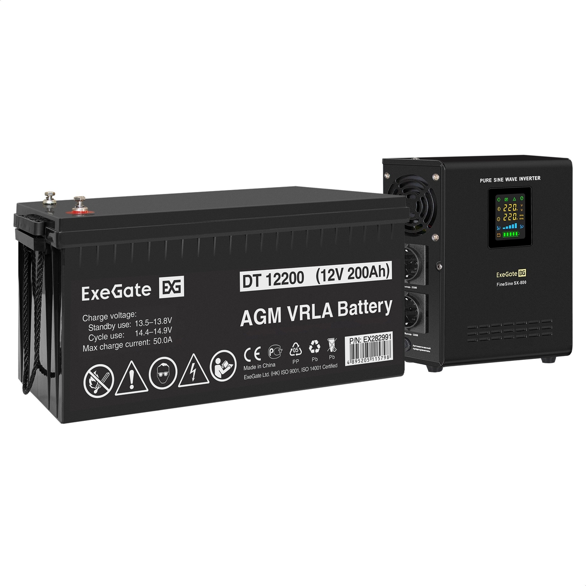 UPS set ExeGate FineSine SX-800.LCD.AVR.2SH + battery DT 12200 (12V, 200Ah), 1 piece UPS set ExeGate FineSine SX-800.LCD.AVR.2SH + battery DT 12200 (12V, 200Ah), 1 piece