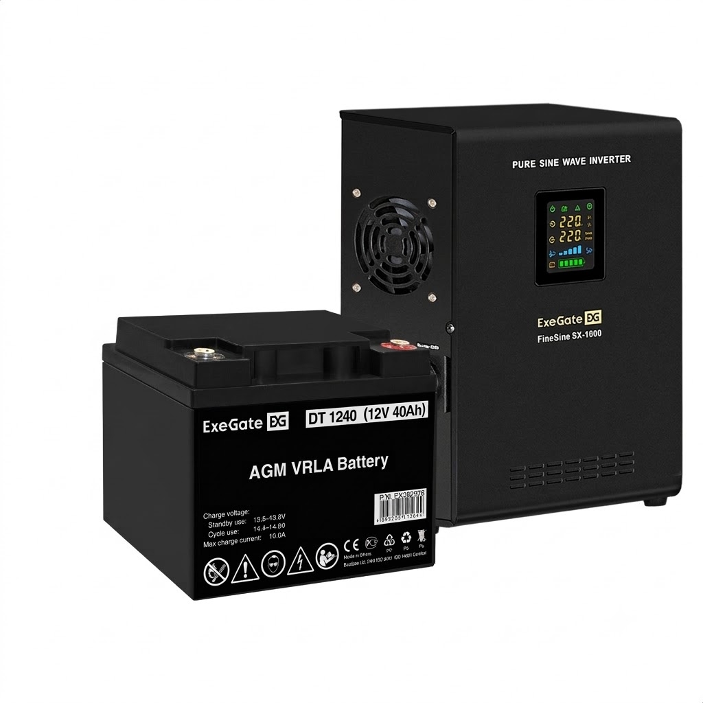 UPS set ExeGate FineSine SX-1000.LCD.AVR.2SH + battery DT 1240 (12V, 40Ah), 1 piece UPS set ExeGate FineSine SX-1000.LCD.AVR.2SH + battery DT 1240 (12V, 40Ah), 1 piece