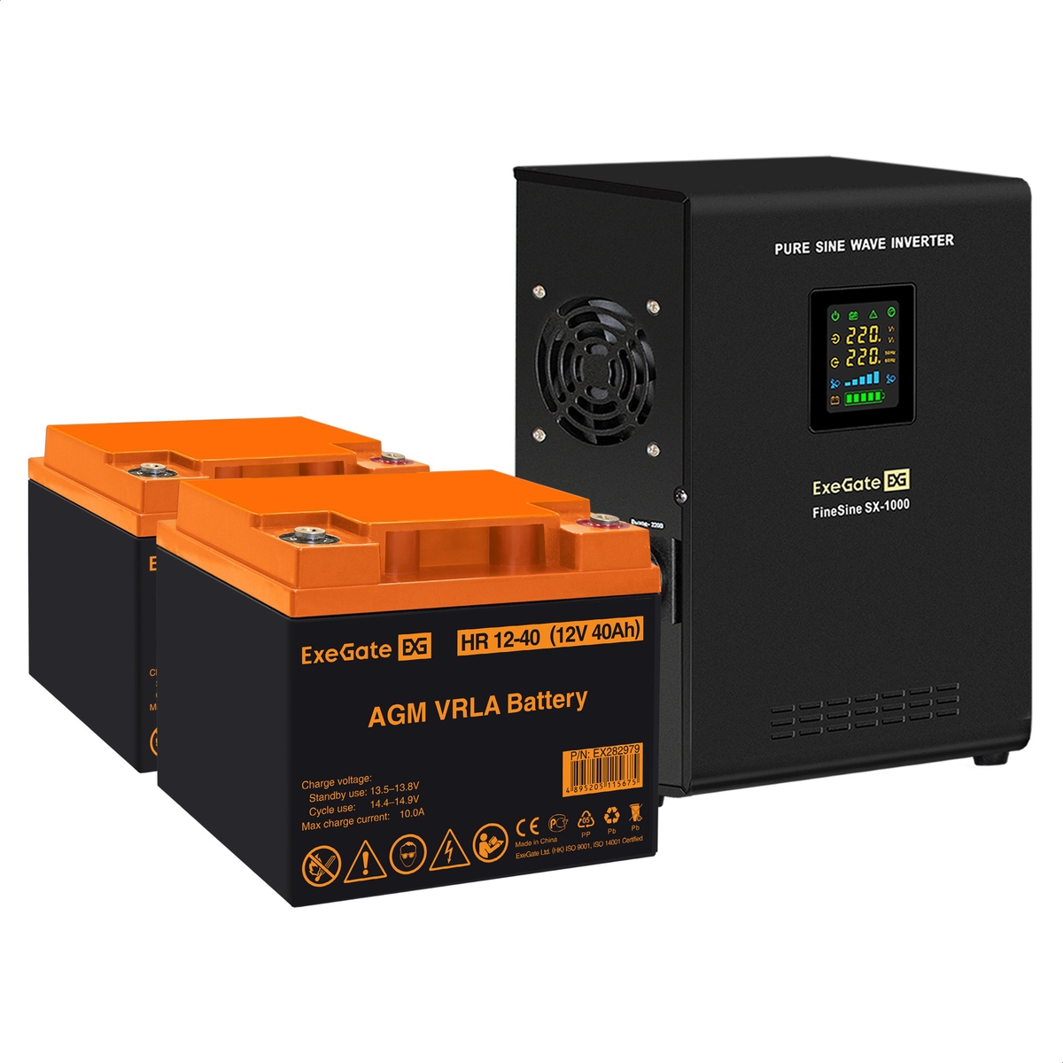 UPS set ExeGate FineSine SX-1000.LCD.AVR.2SH + battery HR 12-40 (12V, 40Ah), 1 piece UPS set ExeGate FineSine SX-1000.LCD.AVR.2SH + battery HR 12-40 (12V, 40Ah), 1 piece