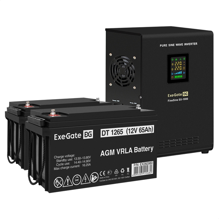 UPS set ExeGate FineSine SX-1000.LCD.AVR.2SH + battery DT 1265 (12V, 65Ah), 1 piece UPS set ExeGate FineSine SX-1000.LCD.AVR.2SH + battery DT 1265 (12V, 65Ah), 1 piece