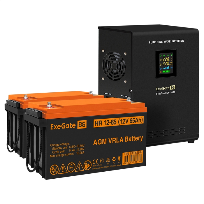 UPS set ExeGate FineSine SX-1000.LCD.AVR.2SH + battery HR 12-65 (12V, 65Ah), 1 piece UPS set ExeGate FineSine SX-1000.LCD.AVR.2SH + battery HR 12-65 (12V, 65Ah), 1 piece