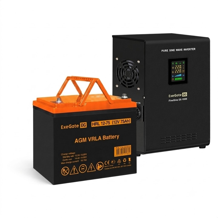 UPS set ExeGate FineSine SX-1000.LCD.AVR.2SH + battery HRL 12-75 (12V, 75Ah), 1 piece UPS set ExeGate FineSine SX-1000.LCD.AVR.2SH + battery HRL 12-75 (12V, 75Ah), 1 piece