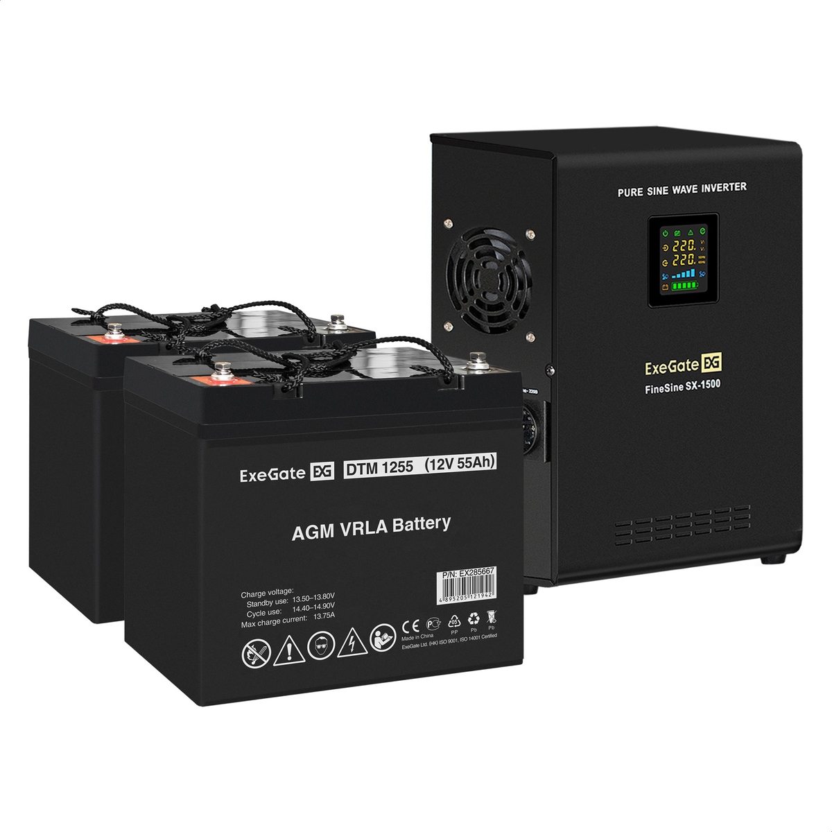 UPS set ExeGate FineSine SX-1500.LCD.AVR.2SH + battery DTM 1255 (12V, 55Ah), 2 pcsece UPS set ExeGate FineSine SX-1500.LCD.AVR.2SH + battery DTM 1255 (12V, 55Ah), 2 pcsece
