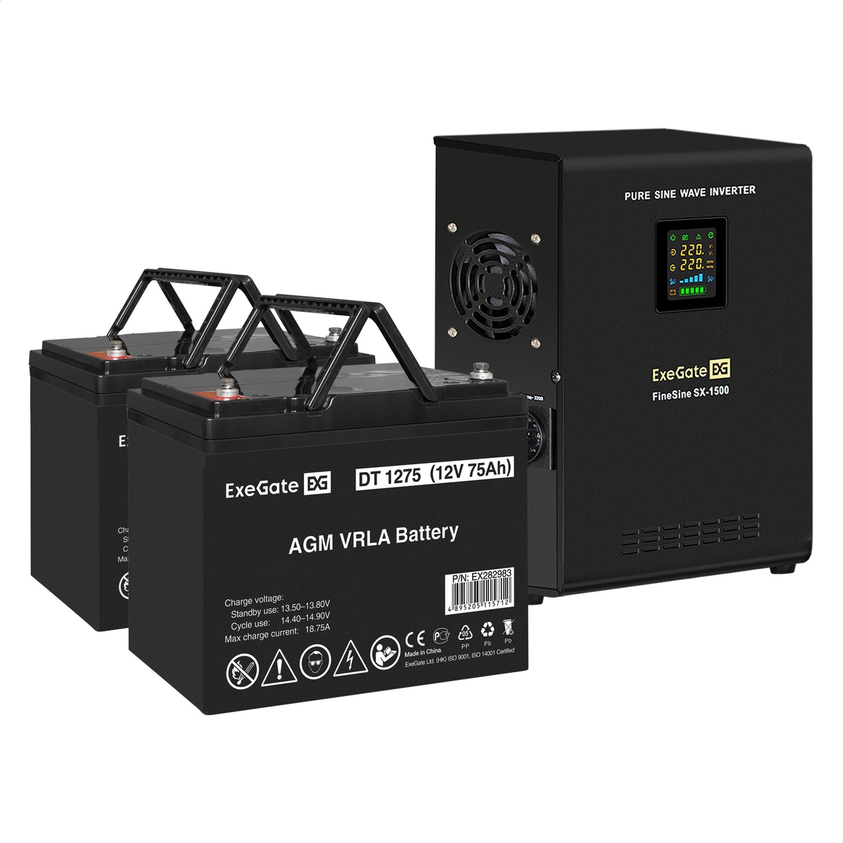 UPS set ExeGate FineSine SX-1500.LCD.AVR.2SH + battery DT 1275 (12V, 75Ah), 2 pcsece UPS set ExeGate FineSine SX-1500.LCD.AVR.2SH + battery DT 1275 (12V, 75Ah), 2 pcsece