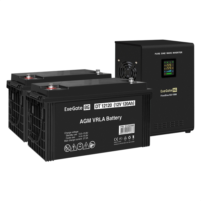 UPS set ExeGate FineSine SX-1500.LCD.AVR.2SH + battery DT 12120 (12V, 120Ah), 2 pcsece UPS set ExeGate FineSine SX-1500.LCD.AVR.2SH + battery DT 12120 (12V, 120Ah), 2 pcsece