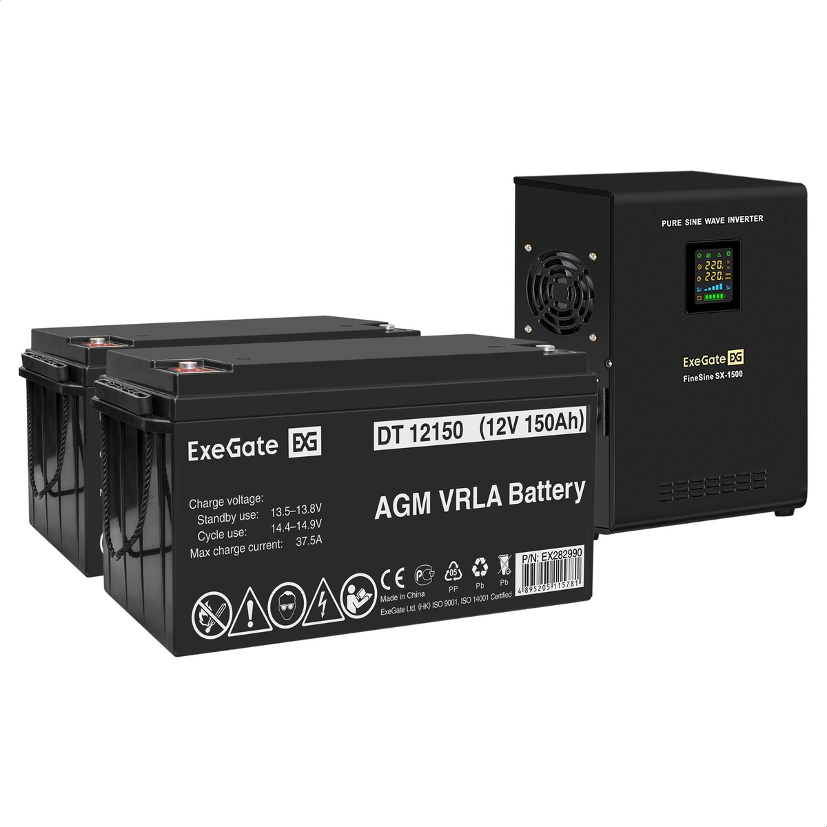 UPS set ExeGate FineSine SX-1500.LCD.AVR.2SH + battery DT 12150 (12V, 150Ah), 2 pcsece UPS set ExeGate FineSine SX-1500.LCD.AVR.2SH + battery DT 12150 (12V, 150Ah), 2 pcsece