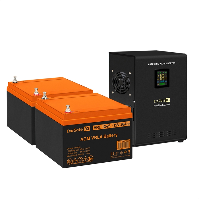 UPS set ExeGate FineSine SX-2000.LCD.AVR.2SH + battery HRL 12-26 (12V, 26Ah), 2 pcsece UPS set ExeGate FineSine SX-2000.LCD.AVR.2SH + battery HRL 12-26 (12V, 26Ah), 2 pcsece