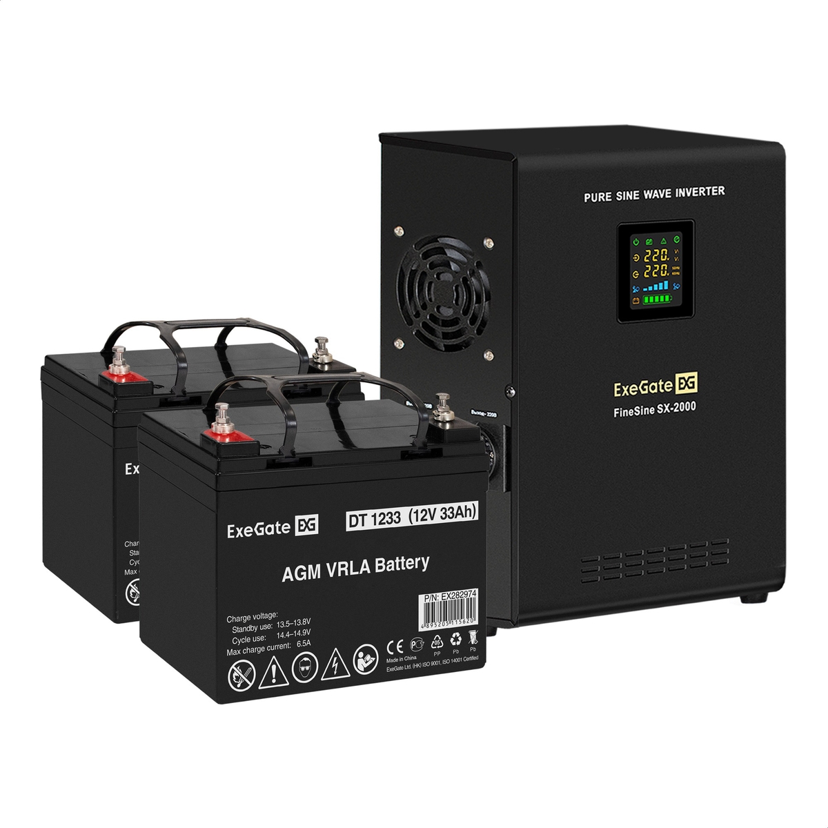 UPS set ExeGate FineSine SX-2000.LCD.AVR.2SH + battery DT 1233 (12V, 33Ah), 2 pcsece UPS set ExeGate FineSine SX-2000.LCD.AVR.2SH + battery DT 1233 (12V, 33Ah), 2 pcsece