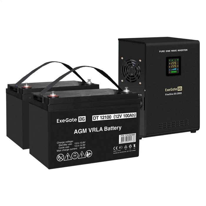UPS set ExeGate FineSine SX-2000.LCD.AVR.2SH + battery DT 12100 (12V, 100Ah), 2 pcsece UPS set ExeGate FineSine SX-2000.LCD.AVR.2SH + battery DT 12100 (12V, 100Ah), 2 pcsece