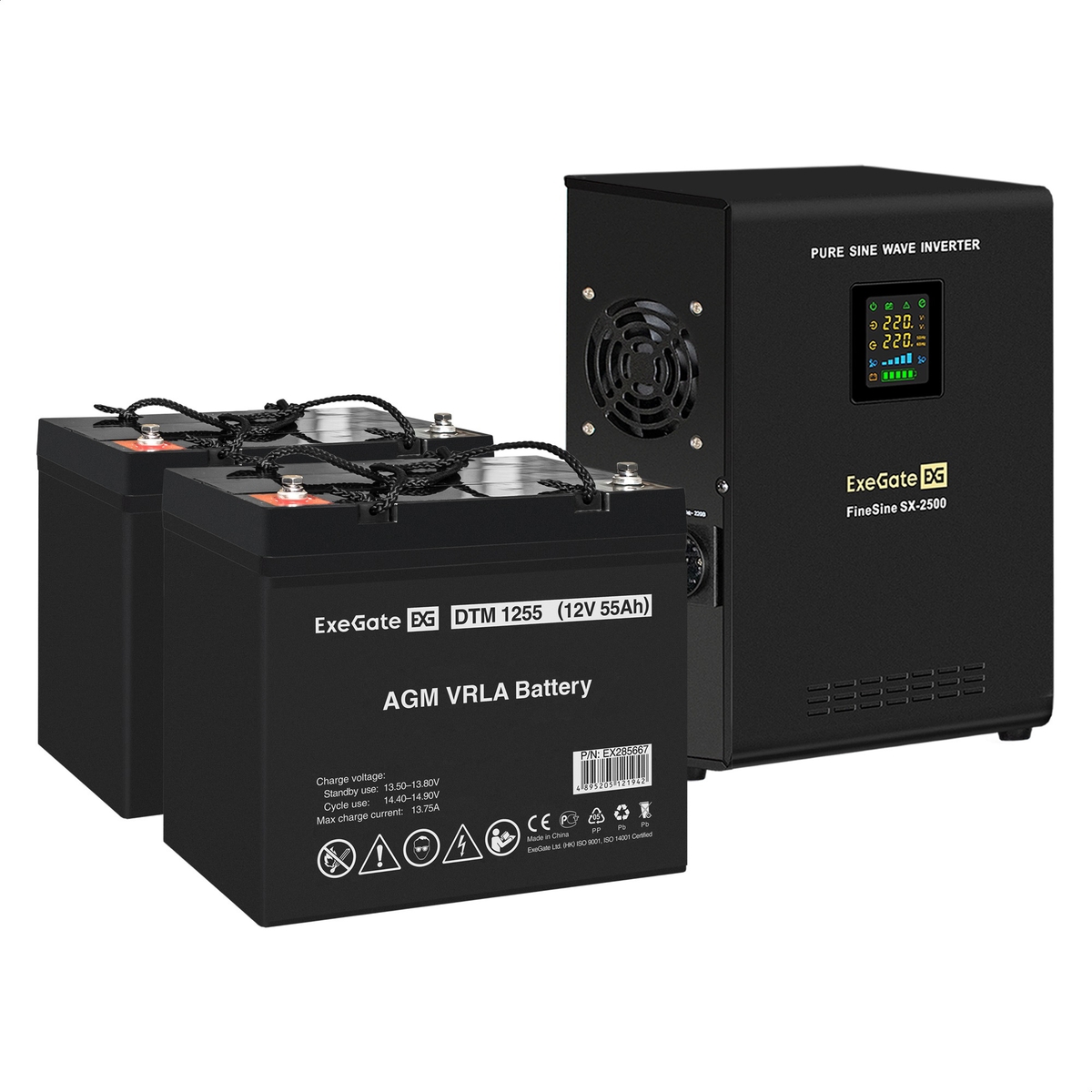 UPS set ExeGate FineSine SX-2500.LCD.AVR.2SH + battery DTM 1255 (12V, 55Ah), 2 pcsece UPS set ExeGate FineSine SX-2500.LCD.AVR.2SH + battery DTM 1255 (12V, 55Ah), 2 pcsece
