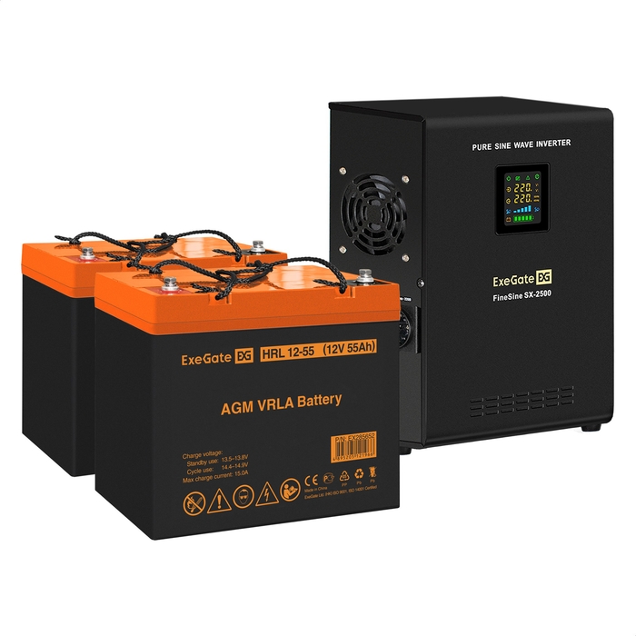 UPS set ExeGate FineSine SX-2500.LCD.AVR.2SH + battery HRL 12-55 (12V, 55Ah), 2 pcsece UPS set ExeGate FineSine SX-2500.LCD.AVR.2SH + battery HRL 12-55 (12V, 55Ah), 2 pcsece