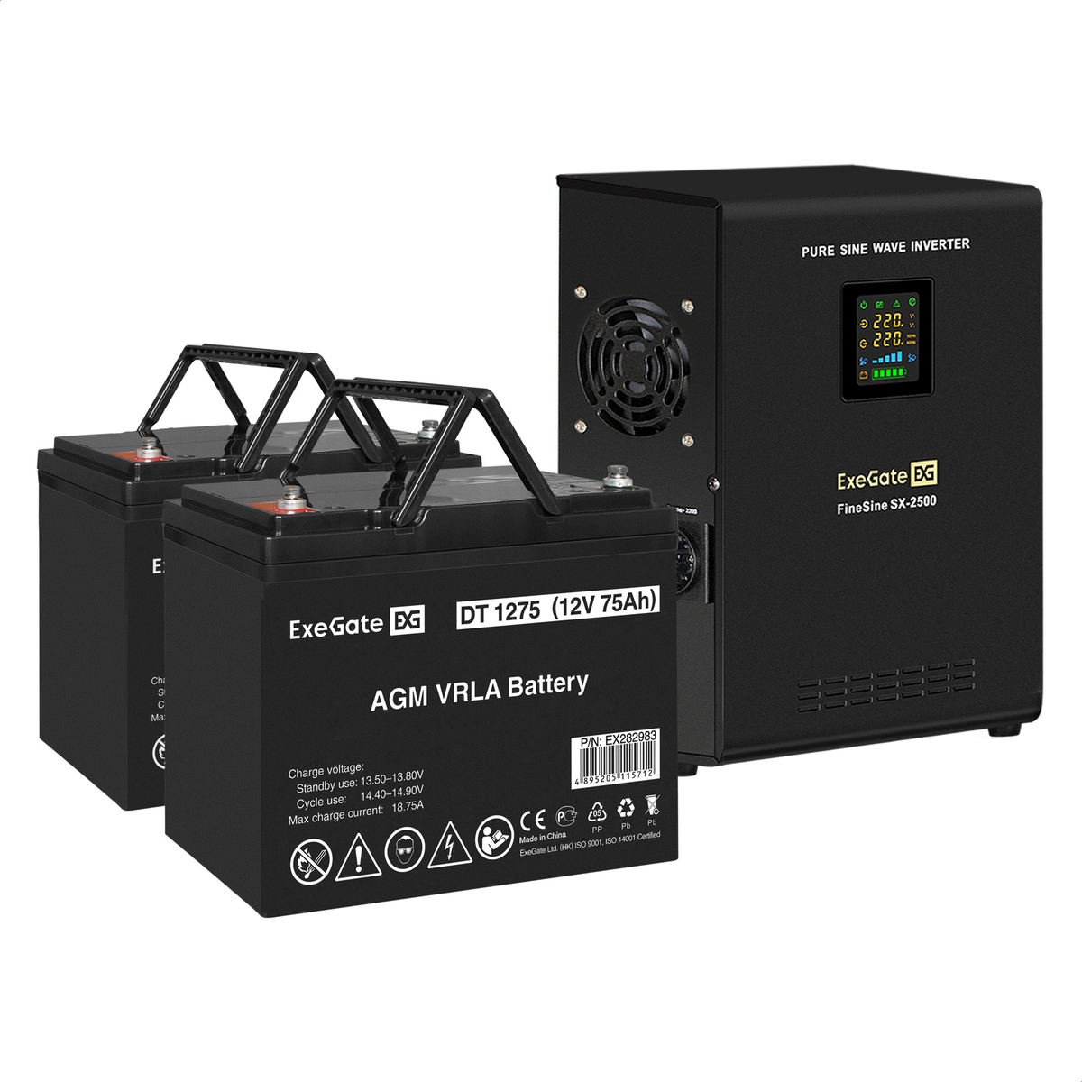 UPS set ExeGate FineSine SX-2500.LCD.AVR.2SH + battery DT 1275 (12V, 75Ah), 2 pcsece UPS set ExeGate FineSine SX-2500.LCD.AVR.2SH + battery DT 1275 (12V, 75Ah), 2 pcsece