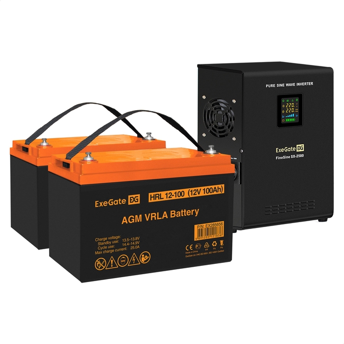 UPS set ExeGate FineSine SX-2500.LCD.AVR.2SH + battery HRL 12-100 (12V, 100Ah), 2 pcsece UPS set ExeGate FineSine SX-2500.LCD.AVR.2SH + battery HRL 12-100 (12V, 100Ah), 2 pcsece
