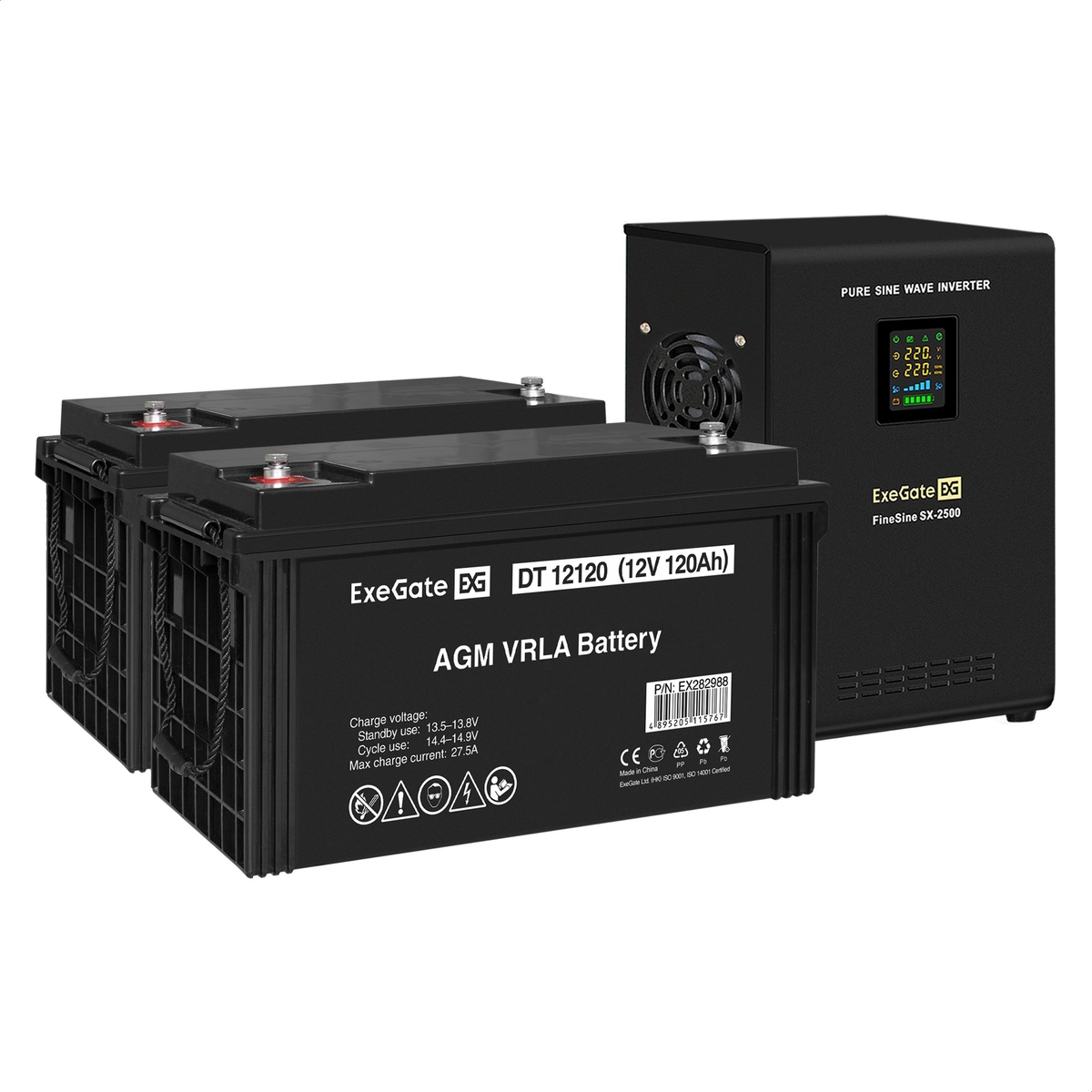 UPS set ExeGate FineSine SX-2500.LCD.AVR.2SH + battery DT 12120 (12V, 120Ah), 2 pcsece UPS set ExeGate FineSine SX-2500.LCD.AVR.2SH + battery DT 12120 (12V, 120Ah), 2 pcsece