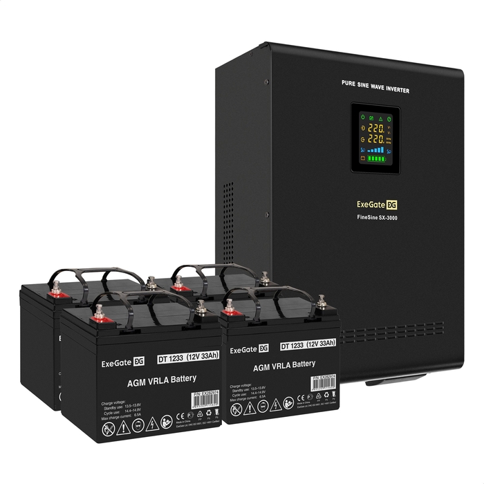 UPS set ExeGate FineSine SX-3000.LCD.AVR.2SH.T + battery DT 1233 (12V, 33Ah), 4 pcsece UPS set ExeGate FineSine SX-3000.LCD.AVR.2SH.T + battery DT 1233 (12V, 33Ah), 4 pcsece