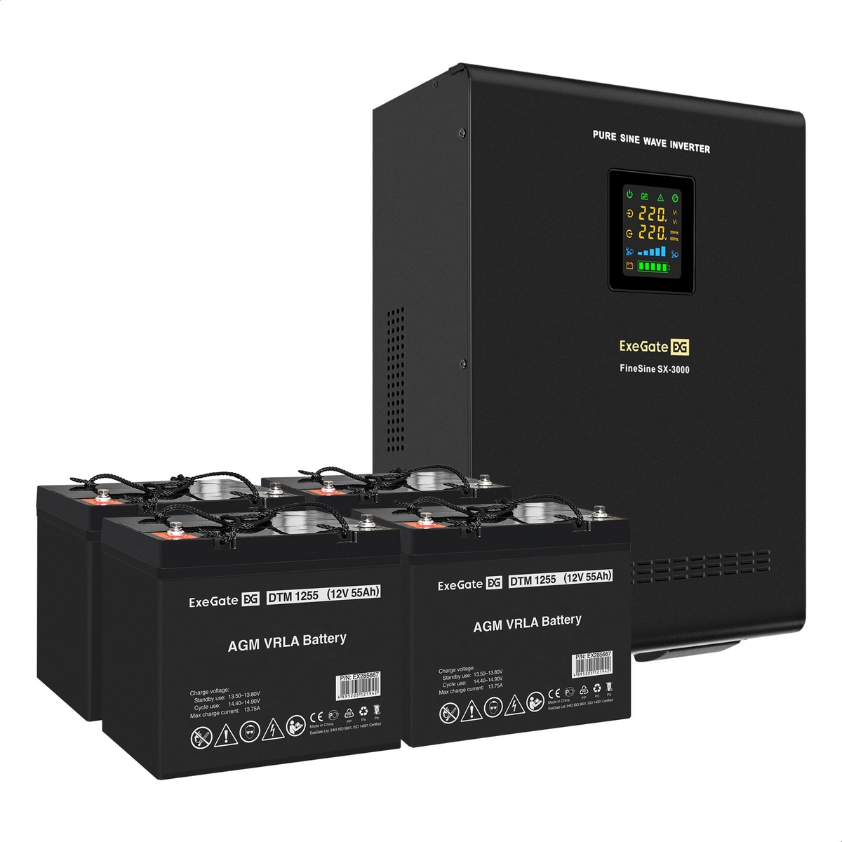 UPS set ExeGate FineSine SX-3000.LCD.AVR.2SH.T + battery DTM 1255 (12V, 55Ah), 4 pcsece UPS set ExeGate FineSine SX-3000.LCD.AVR.2SH.T + battery DTM 1255 (12V, 55Ah), 4 pcsece