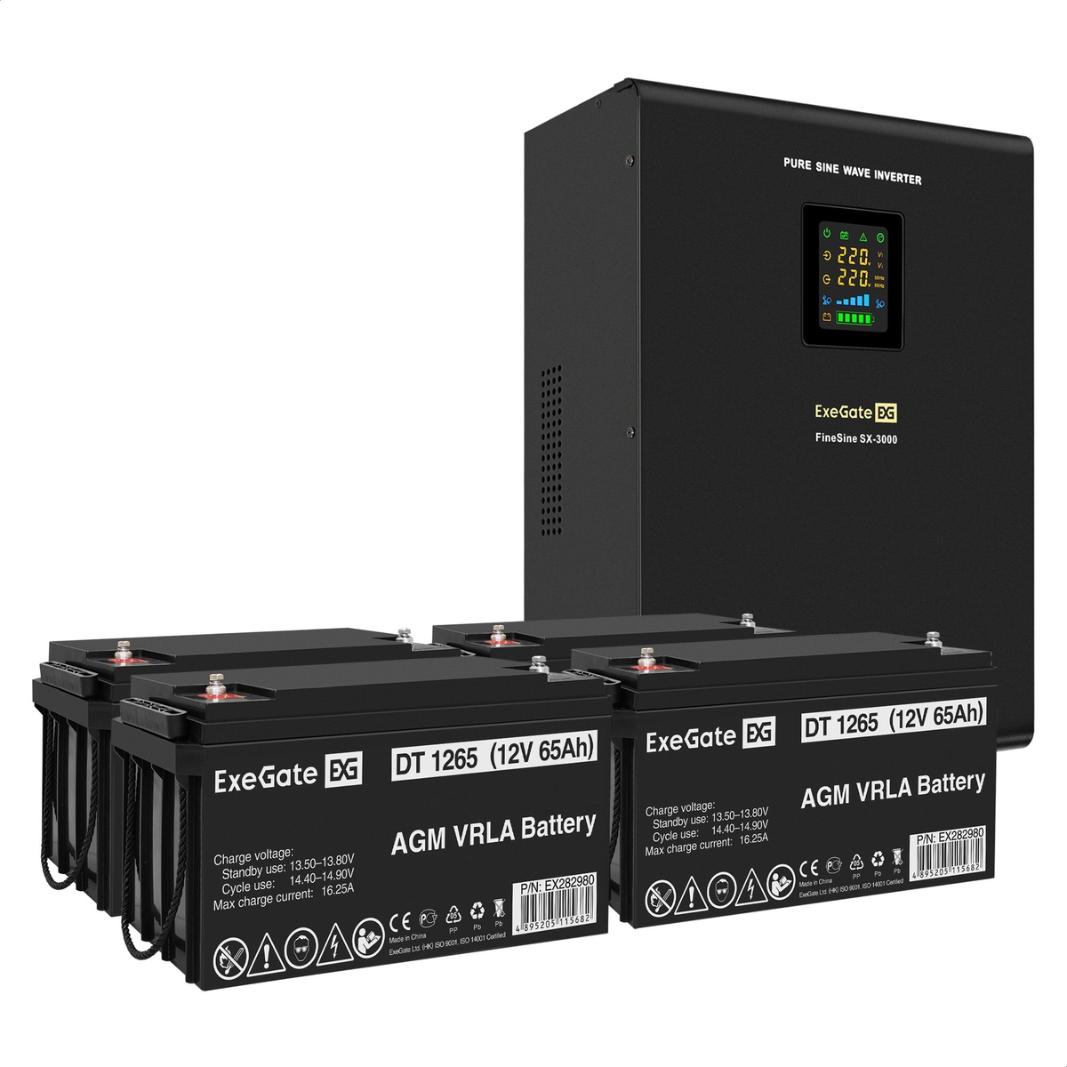 UPS set ExeGate FineSine SX-3000.LCD.AVR.2SH.T + battery DT 1265 (12V, 65Ah), 4 pcsece UPS set ExeGate FineSine SX-3000.LCD.AVR.2SH.T + battery DT 1265 (12V, 65Ah), 4 pcsece