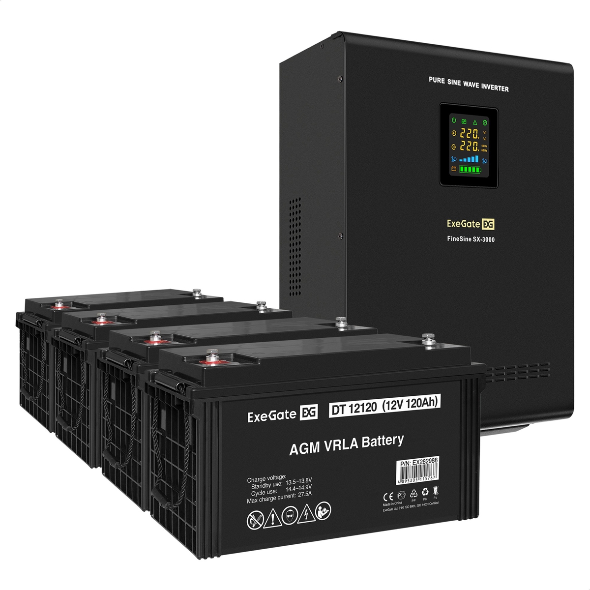 UPS set ExeGate FineSine SX-3000.LCD.AVR.2SH.T + battery DT 12120 (12V, 120Ah), 4 pcsece UPS set ExeGate FineSine SX-3000.LCD.AVR.2SH.T + battery DT 12120 (12V, 120Ah), 4 pcsece