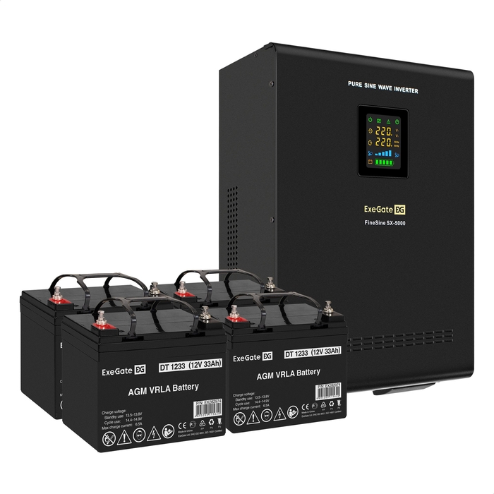 UPS set ExeGate FineSine SX-5000.LCD.AVR.2SH.T + battery DT 1233 (12V, 33Ah), 4 pcsece UPS set ExeGate FineSine SX-5000.LCD.AVR.2SH.T + battery DT 1233 (12V, 33Ah), 4 pcsece