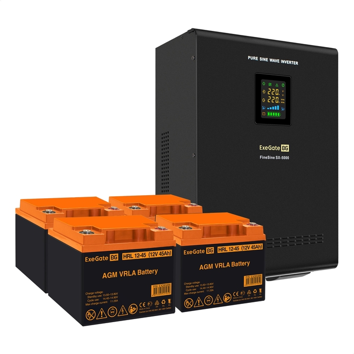 UPS set ExeGate FineSine SX-5000.LCD.AVR.2SH.T + battery HRL 12-45 (12V, 45Ah), 4 pcsece UPS set ExeGate FineSine SX-5000.LCD.AVR.2SH.T + battery HRL 12-45 (12V, 45Ah), 4 pcsece