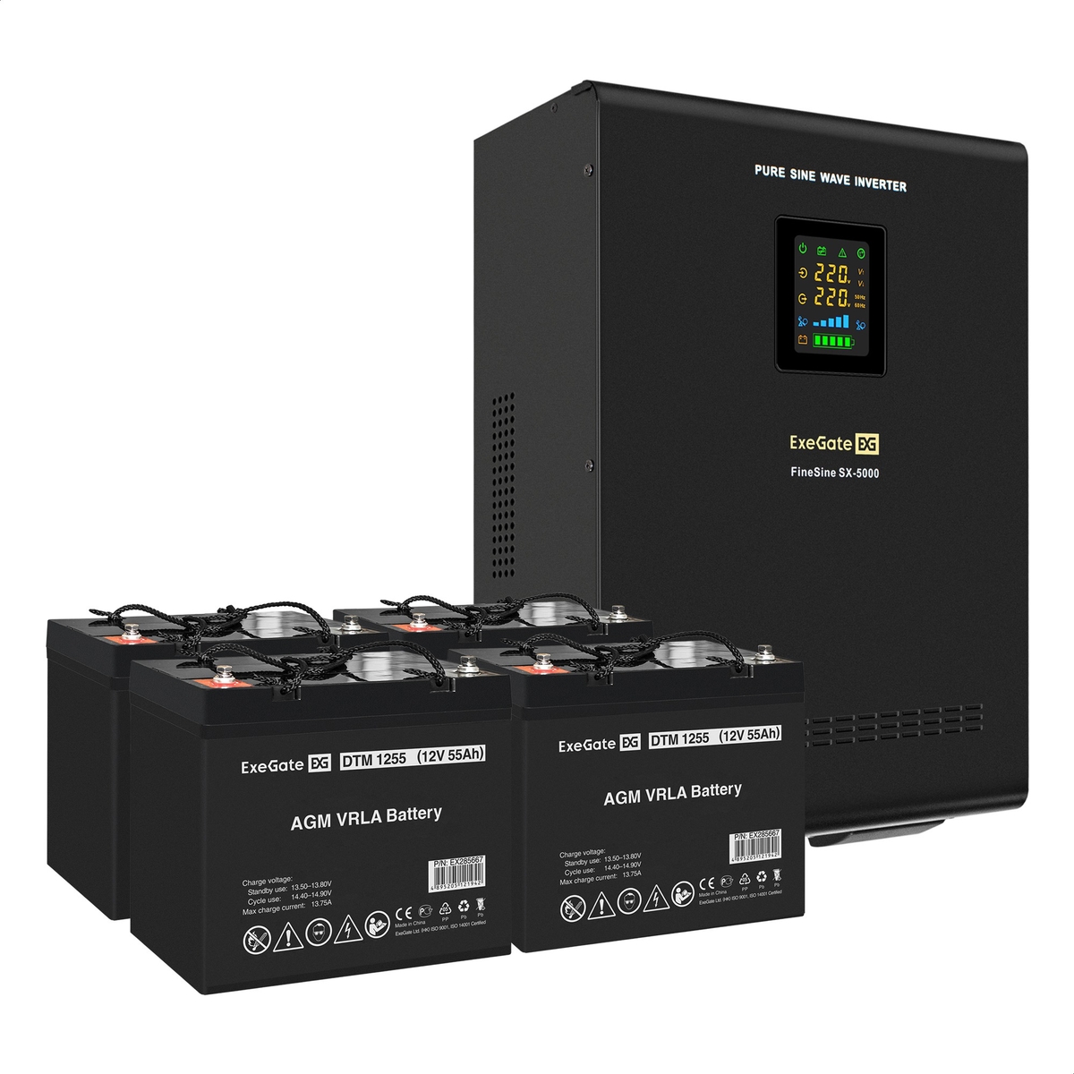 UPS set ExeGate FineSine SX-5000.LCD.AVR.2SH.T + battery DTM 1255 (12V, 55Ah), 4 pcsece UPS set ExeGate FineSine SX-5000.LCD.AVR.2SH.T + battery DTM 1255 (12V, 55Ah), 4 pcsece