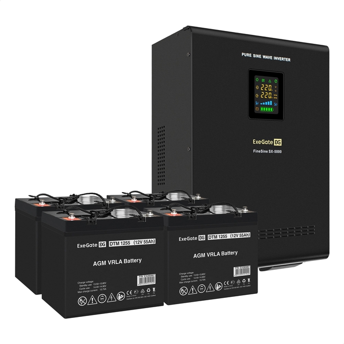 UPS set ExeGate FineSine SX-5000.LCD.AVR.2SH.T + battery DTM 1255 (12V, 55Ah), 4 pcsece UPS set ExeGate FineSine SX-5000.LCD.AVR.2SH.T + battery DTM 1255 (12V, 55Ah), 4 pcsece