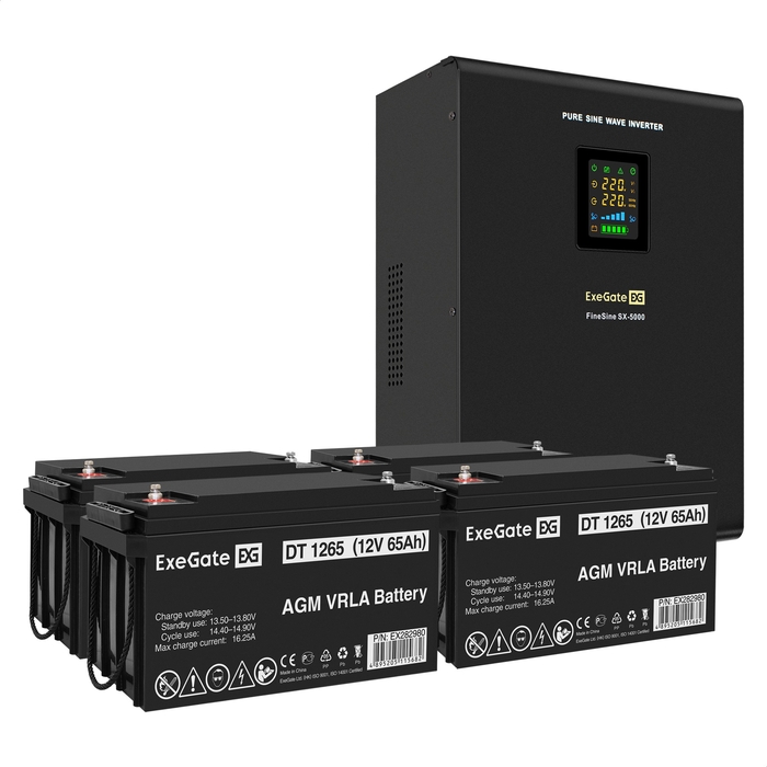 UPS set ExeGate FineSine SX-5000.LCD.AVR.2SH.T + battery DT 1265 (12V, 65Ah), 4 pcsece UPS set ExeGate FineSine SX-5000.LCD.AVR.2SH.T + battery DT 1265 (12V, 65Ah), 4 pcsece