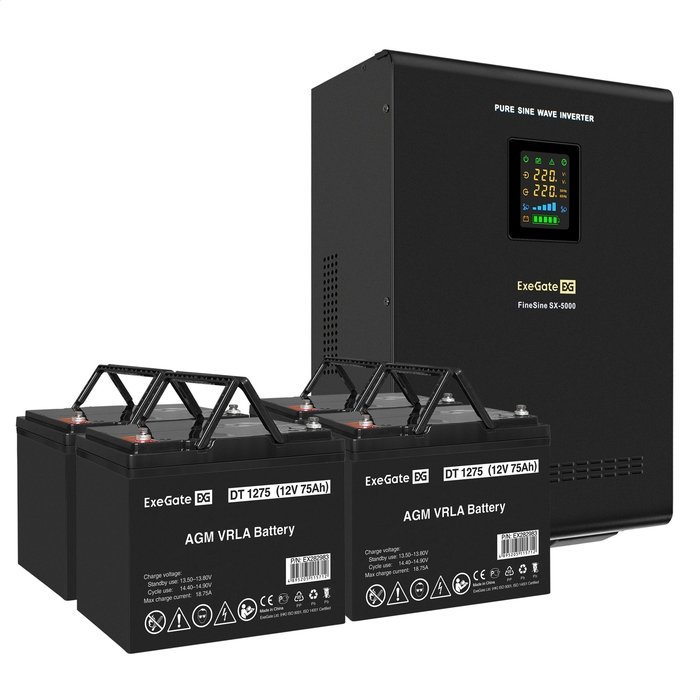 UPS set ExeGate FineSine SX-5000.LCD.AVR.2SH.T + battery DT 1275 (12V, 75Ah), 4 pcsece UPS set ExeGate FineSine SX-5000.LCD.AVR.2SH.T + battery DT 1275 (12V, 75Ah), 4 pcsece
