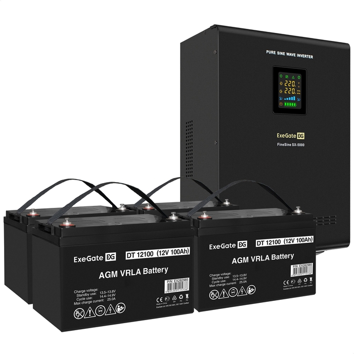 UPS set ExeGate FineSine SX-5000.LCD.AVR.2SH.T + battery DT 12100 (12V, 100Ah), 4 pcsece UPS set ExeGate FineSine SX-5000.LCD.AVR.2SH.T + battery DT 12100 (12V, 100Ah), 4 pcsece