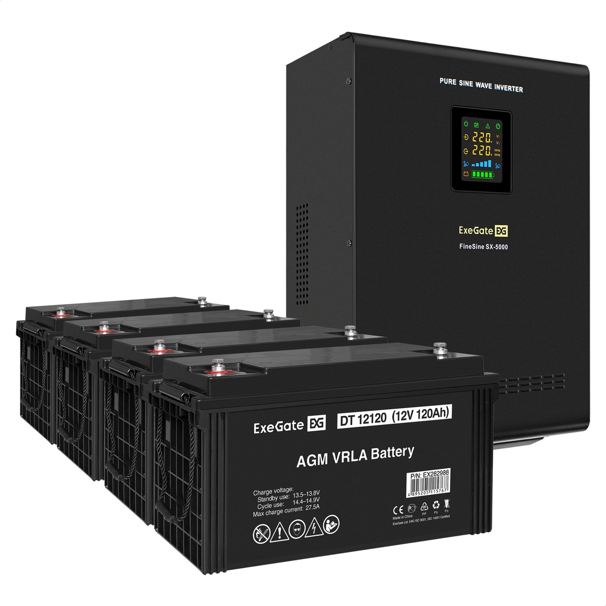 UPS set ExeGate FineSine SX-5000.LCD.AVR.2SH.T + battery DT 12120 (12V, 120Ah), 4 pcsece UPS set ExeGate FineSine SX-5000.LCD.AVR.2SH.T + battery DT 12120 (12V, 120Ah), 4 pcsece