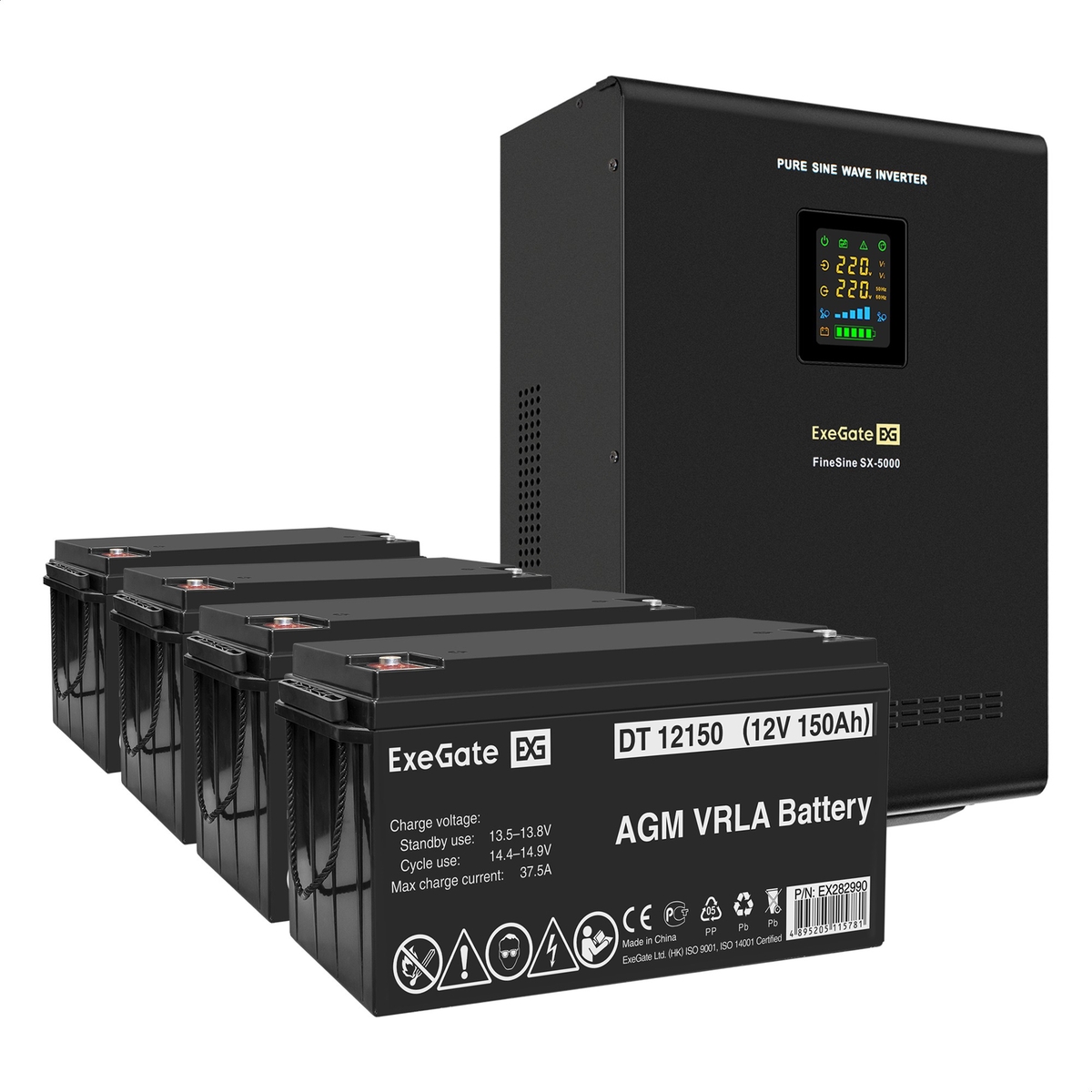 UPS set ExeGate FineSine SX-5000.LCD.AVR.2SH.T + battery DT 12150 (12V, 150Ah), 4 pcsece UPS set ExeGate FineSine SX-5000.LCD.AVR.2SH.T + battery DT 12150 (12V, 150Ah), 4 pcsece