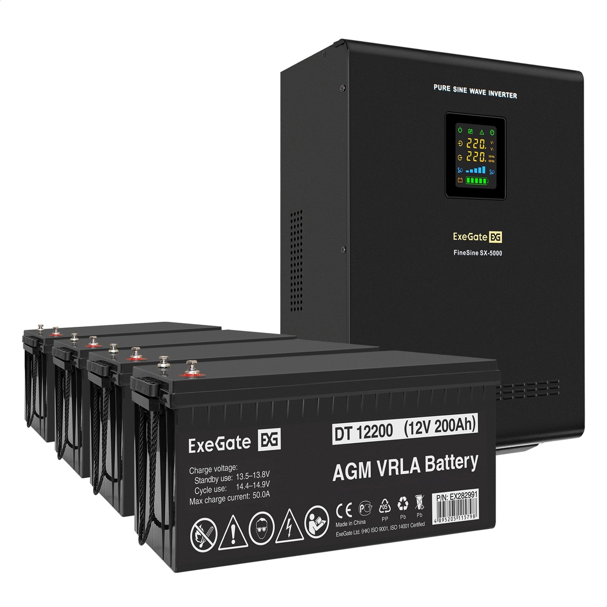 UPS set ExeGate FineSine SX-5000.LCD.AVR.2SH.T + battery DT 12200 (12V, 200Ah), 4 pcsece UPS set ExeGate FineSine SX-5000.LCD.AVR.2SH.T + battery DT 12200 (12V, 200Ah), 4 pcsece