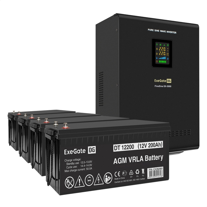 UPS set ExeGate FineSine SX-5000.LCD.AVR.2SH.T + battery DT 12200 (12V, 200Ah), 4 pcsece UPS set ExeGate FineSine SX-5000.LCD.AVR.2SH.T + battery DT 12200 (12V, 200Ah), 4 pcsece