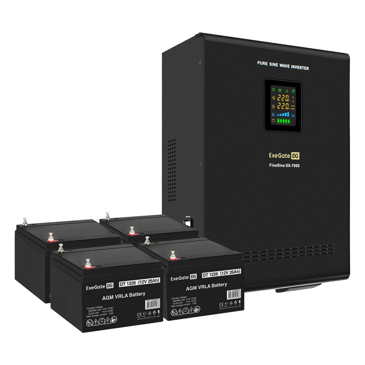 UPS set ExeGate FineSine SX-7000.LCD.AVR.2SH.T + battery DT 1226 (12V, 26Ah), 4 pcsece UPS set ExeGate FineSine SX-7000.LCD.AVR.2SH.T + battery DT 1226 (12V, 26Ah), 4 pcsece