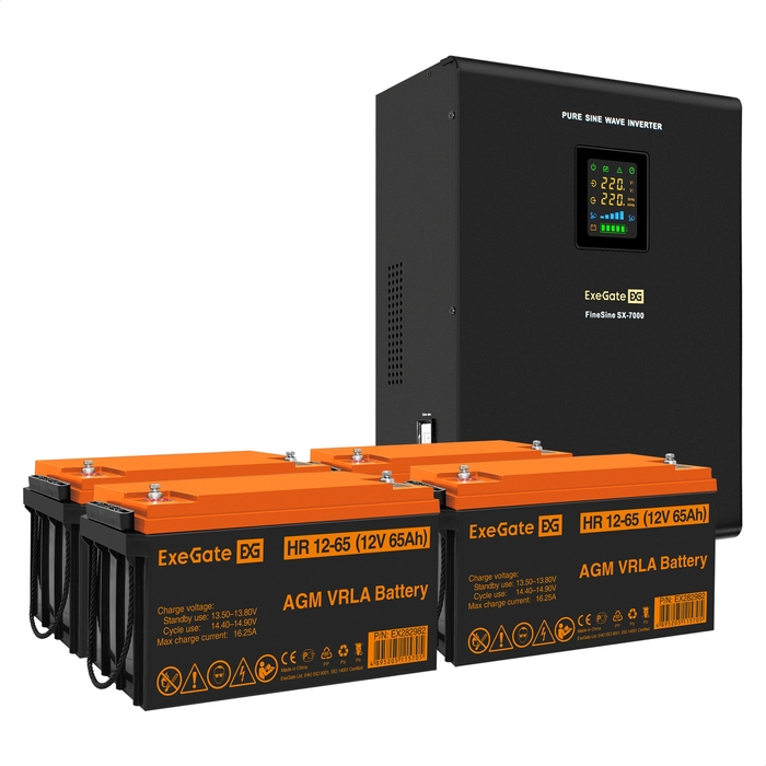 UPS set ExeGate FineSine SX-7000.LCD.AVR.2SH.T + battery HR 12-65 (12V, 65Ah), 4 pcsece UPS set ExeGate FineSine SX-7000.LCD.AVR.2SH.T + battery HR 12-65 (12V, 65Ah), 4 pcsece