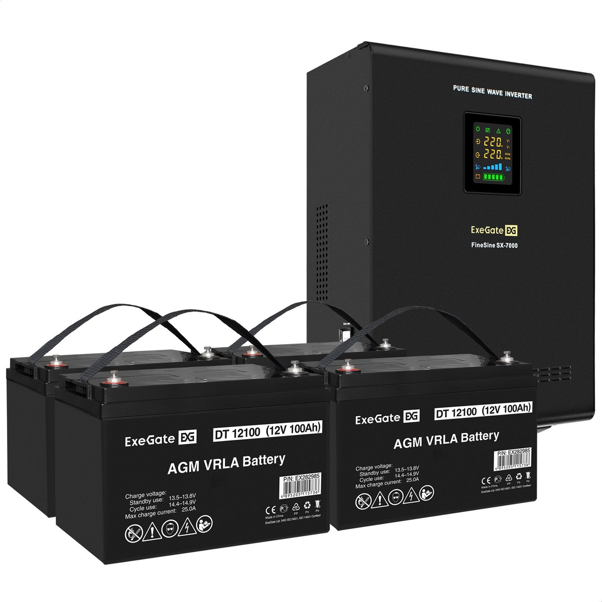 UPS set ExeGate FineSine SX-7000.LCD.AVR.2SH.T + battery DT 12100 (12V, 100Ah), 4 pcsiece UPS set ExeGate FineSine SX-7000.LCD.AVR.2SH.T + battery DT 12100 (12V, 100Ah), 4 pcsiece