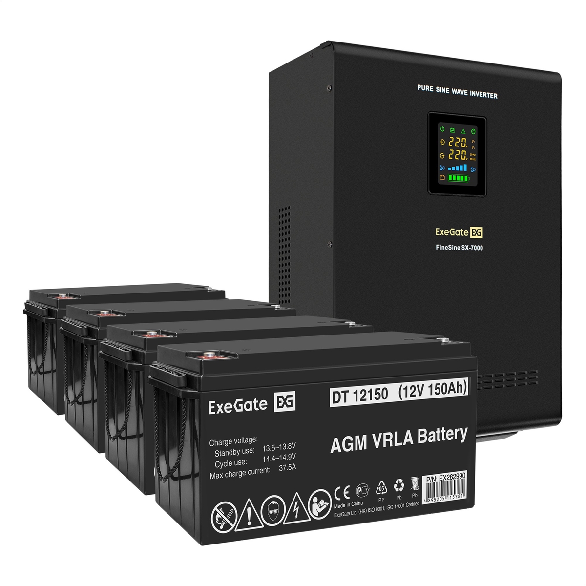 UPS set ExeGate FineSine SX-7000.LCD.AVR.2SH.T + battery DT 12150 (12V, 150Ah), 4 pcsece UPS set ExeGate FineSine SX-7000.LCD.AVR.2SH.T + battery DT 12150 (12V, 150Ah), 4 pcsece