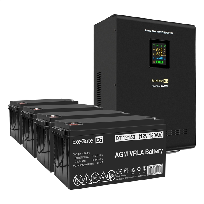 UPS set ExeGate FineSine SX-7000.LCD.AVR.2SH.T + battery DT 12150 (12V, 150Ah), 4 pcsece UPS set ExeGate FineSine SX-7000.LCD.AVR.2SH.T + battery DT 12150 (12V, 150Ah), 4 pcsece